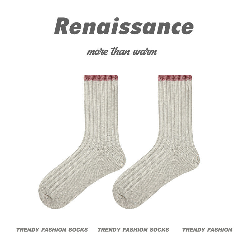 Socks Colorblock Combed Cotton Metallic Mid Calf Casual