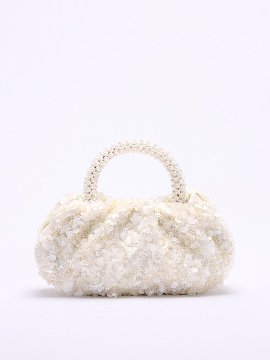 Round Wood Handle Bag Floral Embroidered Beach Style Women's Clutch