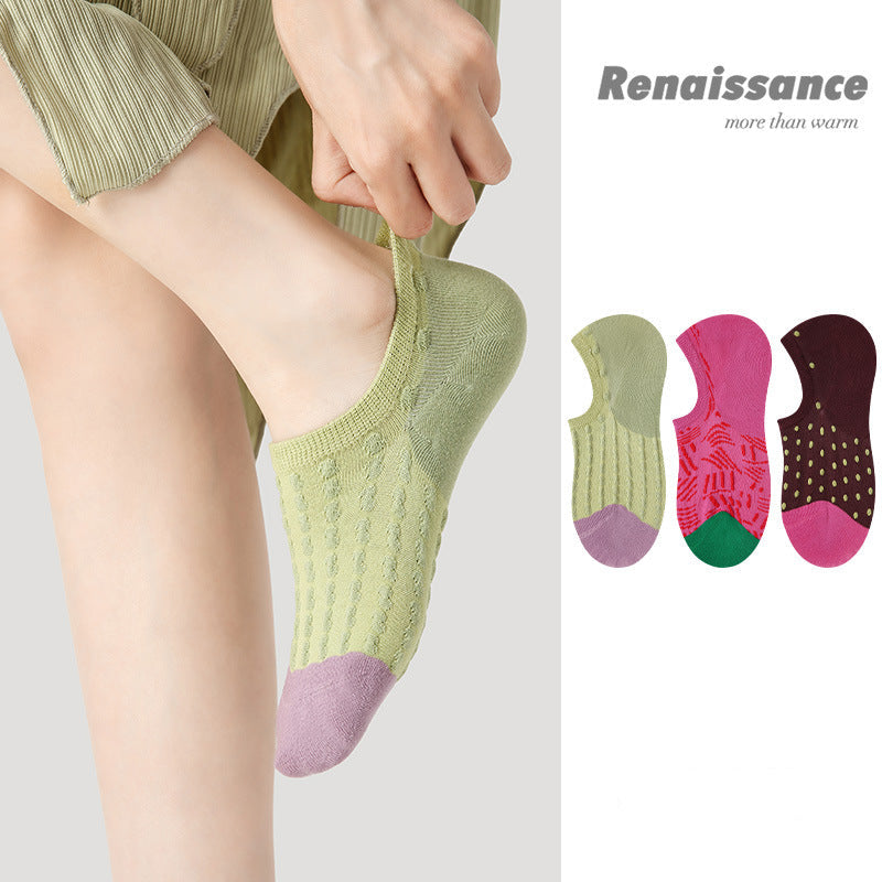 Socks Vintage Embossed Combed Cotton No Show