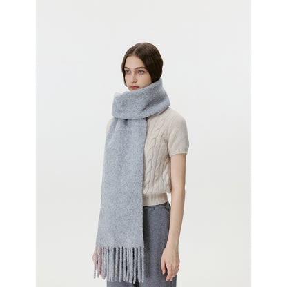 Solid Color Fringed Scarf Stylish Warm Neck Wrap