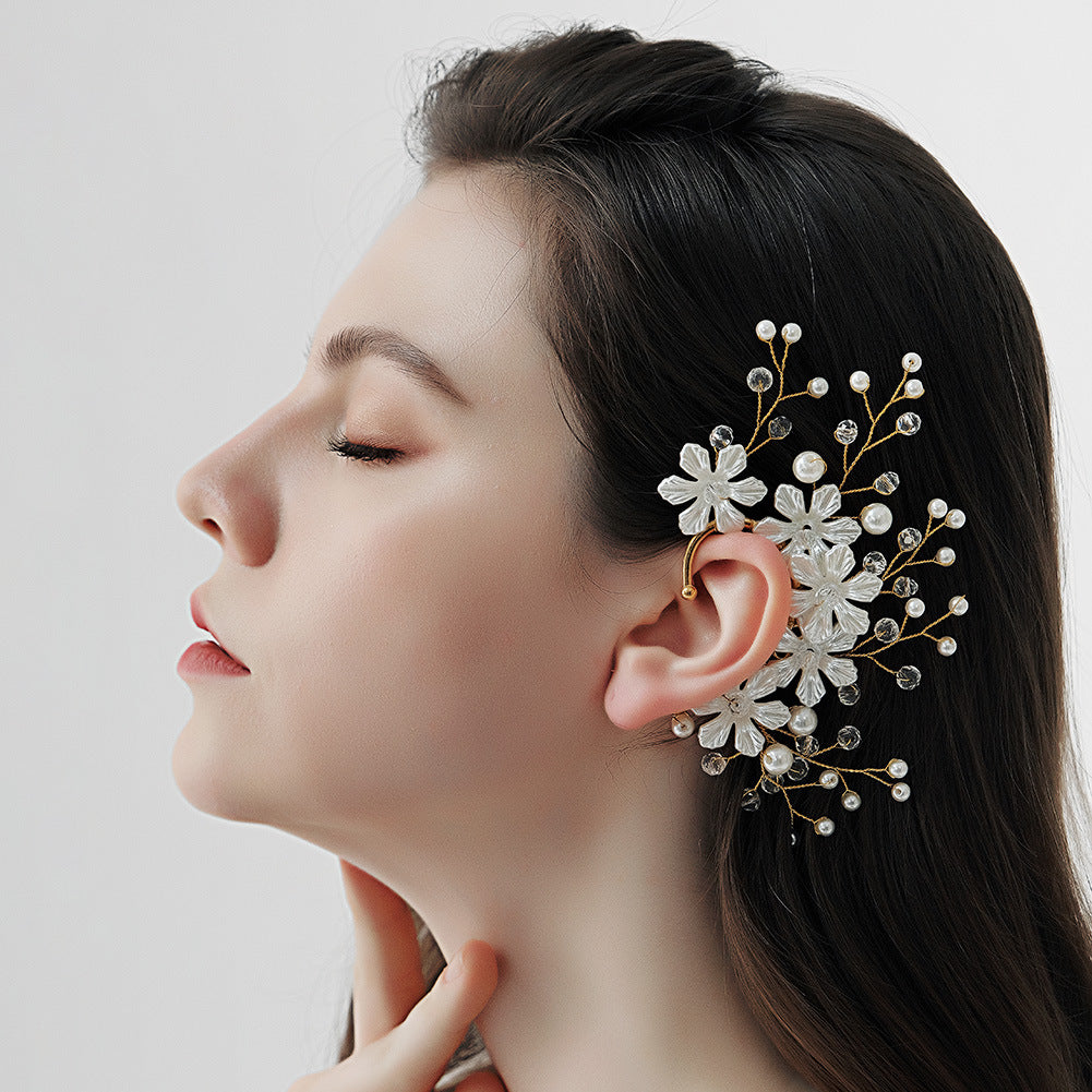 Floral Design Pearl and Crystal Earrings for Brides