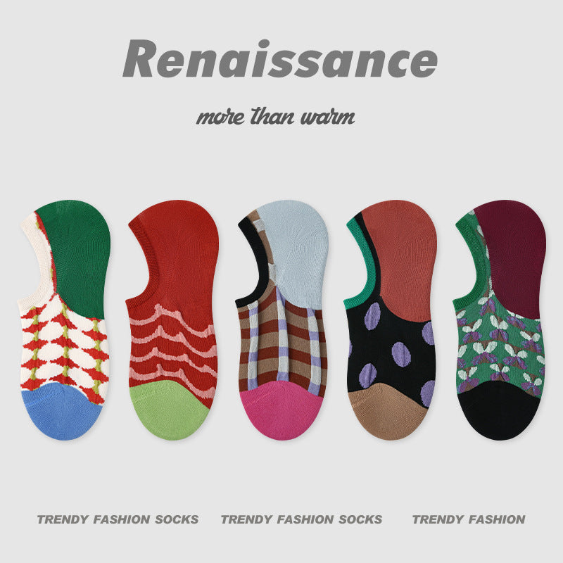 Renaissance Vintage No Show Grip Cotton Socks