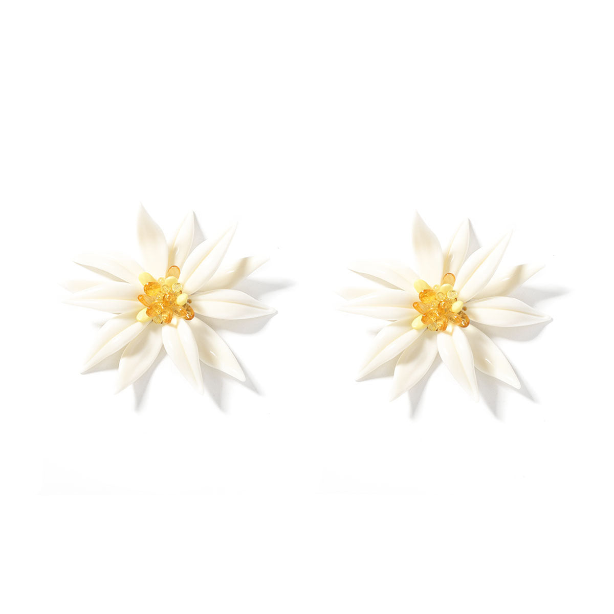 Earrings White Flower Resin Lightweight Hypoallergenic