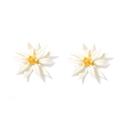 Earrings White Flower Resin Lightweight Hypoallergenic