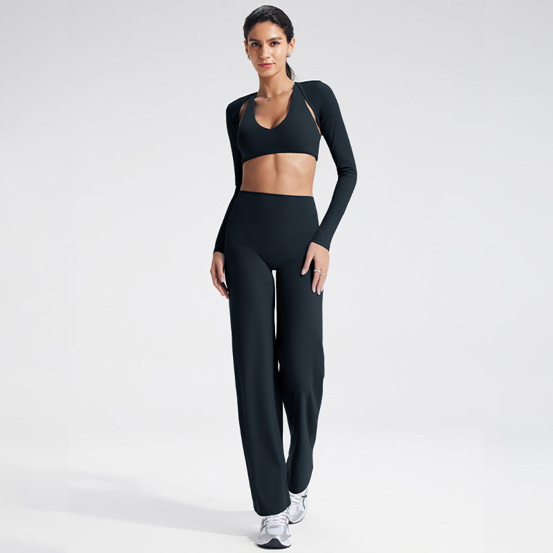 Slim Fit Yoga Set with Sheer Wrap & Moisture-Wicking Fabric
