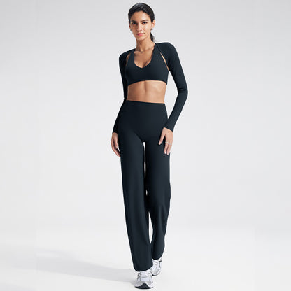 Slim Fit Yoga Set with Sheer Wrap & Moisture-Wicking Fabric