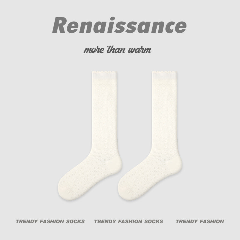 Renaissance Retro Mesh Mid Calf Socks Breathable Cotton