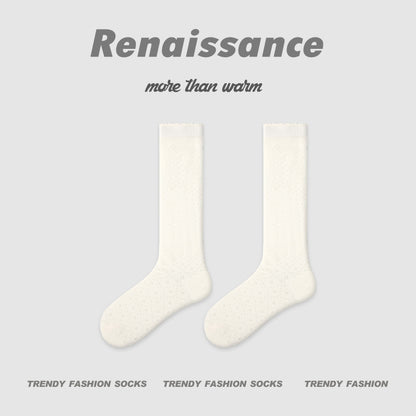 Renaissance Retro Mesh Mid Calf Socks Breathable Cotton
